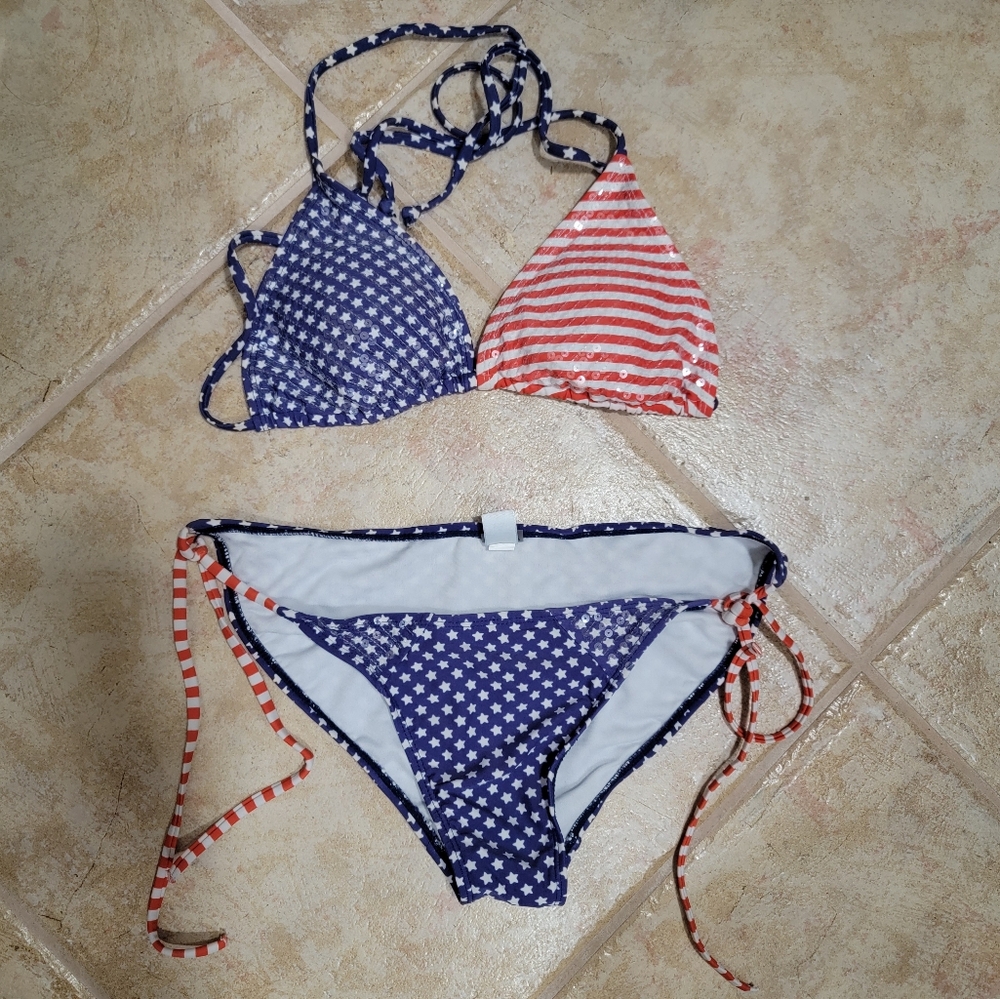 Sequin American Flag Red, White, Blue Flag Fourth of July Bikini Set
